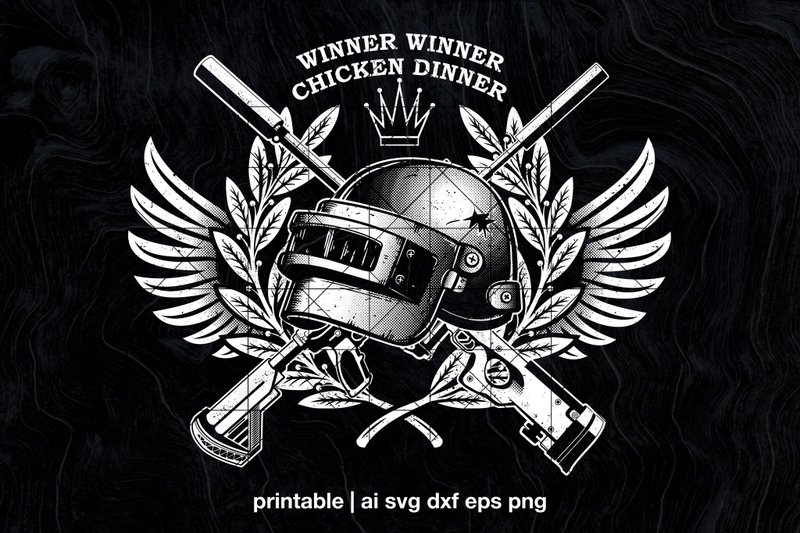 PUBG winner winner chicken dinner Vector print military helmet png svg dxf ai - 電子似顏繪/繪畫/插畫 - 其他材質 