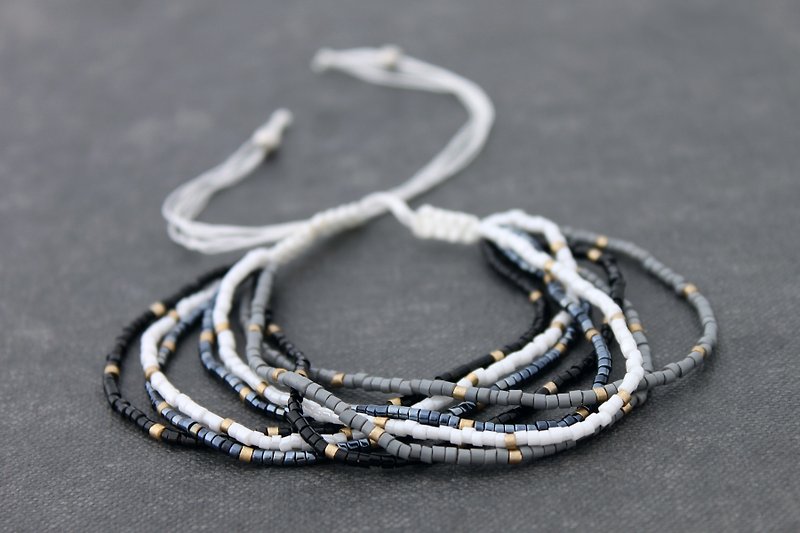 Black And White Petite Miyuki Seed Beads Bracelets Macrame Woven Bohemian Gift - Bracelets - Plastic Gray