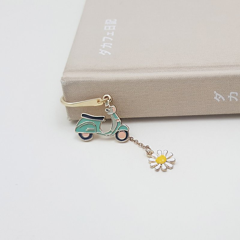 One wonderful day with a scooter bookmark,gift for book lovers, metal bookmark, - Bookmarks - Other Metals Blue