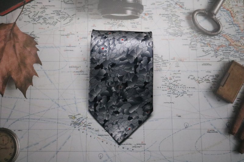 灰色花卉真絲領帶雅痞復古紳士裝necktie - 領帶/領帶夾 - 絲．絹 灰色
