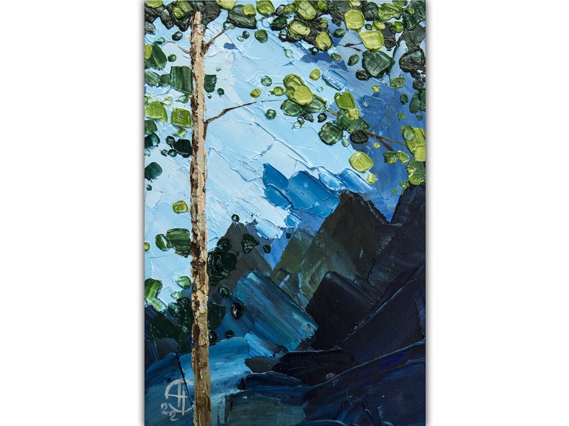 Pine Tree Painting Tree Original Art Small Impasto Oil Painting - 海報/掛畫/掛布 - 其他材質 綠色