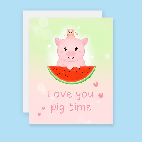 Sixtyeightcolors Cute Love Card, Pig Love you Card, Pig Card, Pig Valentine's Day Card