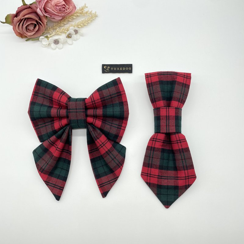 Red Plaid BowTie / Sailor Bow / Ribbon - ชุดสัตว์เลี้ยง - ผ้าฝ้าย/ผ้าลินิน 