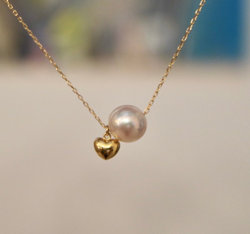 【情人節推薦】愛心珍珠項鍊 akoya珍珠 立體愛心設計 k金鏈條 - 項鍊 - 珍珠 白色