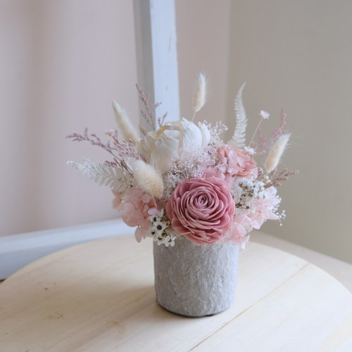 花敢森活不凋花、 永生花、乾燥花、人造花設計 【乾燥花盆花】乾燥花/永生花/索拉花/盆花/開幕盆栽/粉白色/送禮