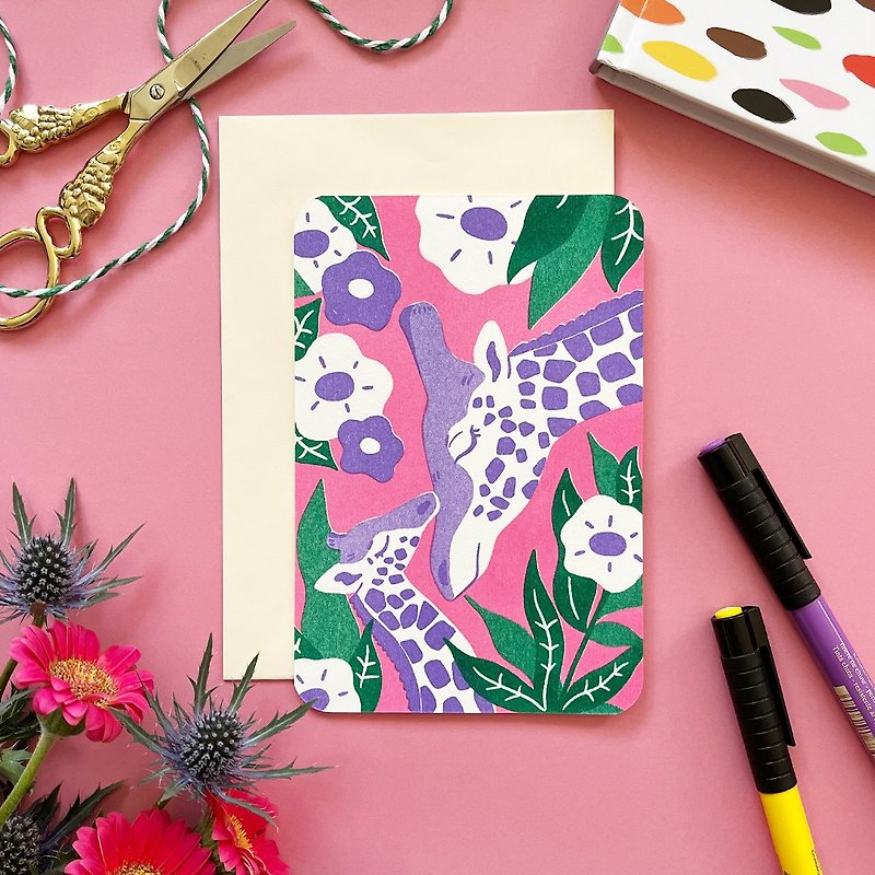 Greeting Card with Envelope - Giraffe - การ์ด/โปสการ์ด - กระดาษ สีม่วง