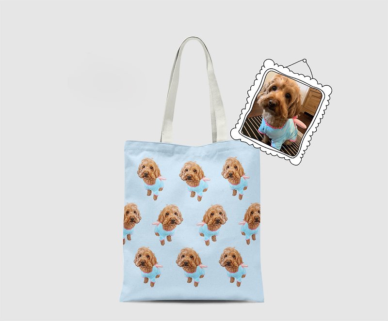 Custom Made Personalized Portrait Illustration Pet Cat Dog Puppy Tote Bag - Handbags & Totes - Other Materials Multicolor