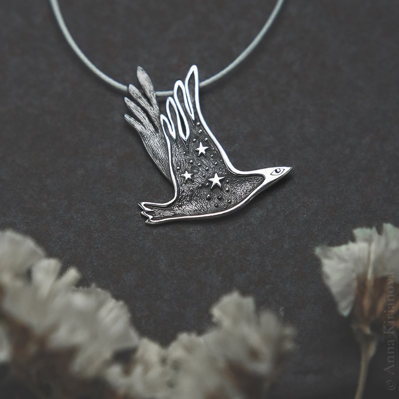 Starry Bird Pendant - Necklaces - Sterling Silver Silver