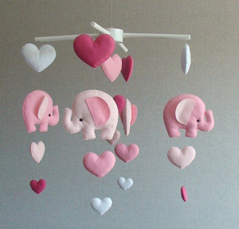 Baby mobile elephant, Pink elephant mobile, Elephant nursery mobile girl - 其他 - 其他材質 粉紅色