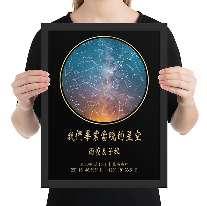 Customized Star Map Poster with Frame By Date, Night Sky Chart, Anniversary Gift - Posters - Paper Black