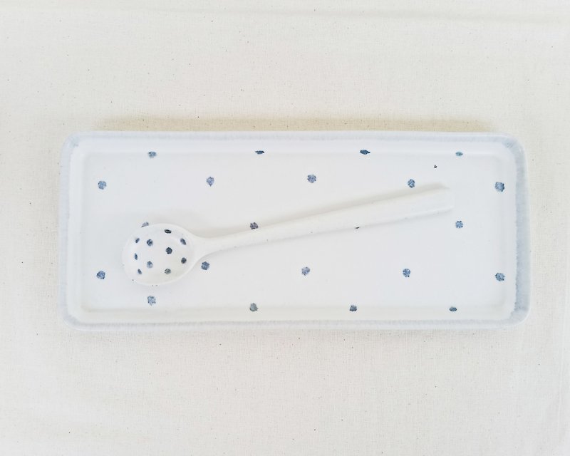 Handmade Ceramic Long Plate-Polka Dots - Small Plates & Saucers - Pottery White