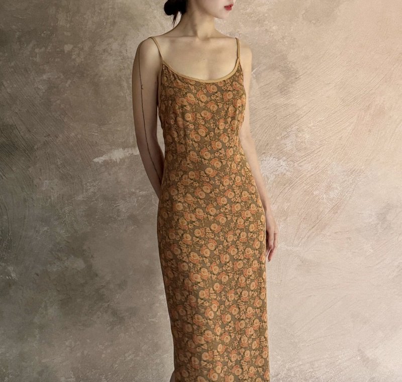 New Chinese retro yellow rose long dress - ชุดเดรส - วัสดุอื่นๆ หลากหลายสี