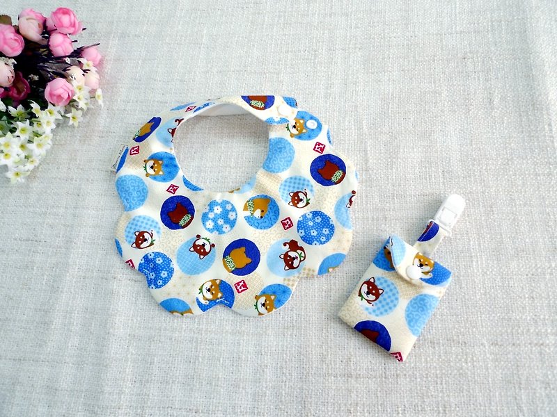 Bubble Shiba Inu--Limited Cloth-Baby Birthday/Full Moon/Miyue Gift Box - Bibs - Cotton & Hemp Blue