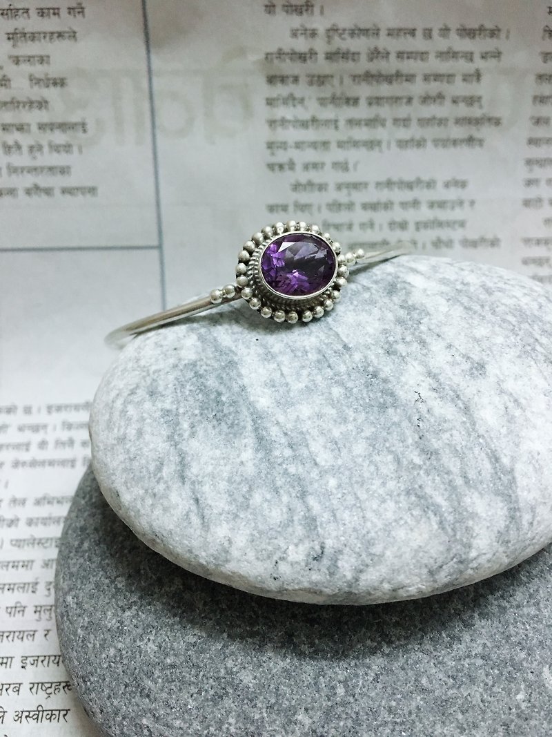 紫水晶 手環 尼泊爾 手工製925純銀 - 手鍊/手環 - 水晶 