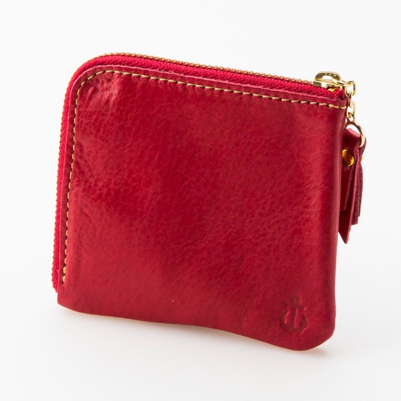 Hokkaido cowhide wallet Red parcel red -MADE IN KOBE- - Wallets - Genuine Leather Red