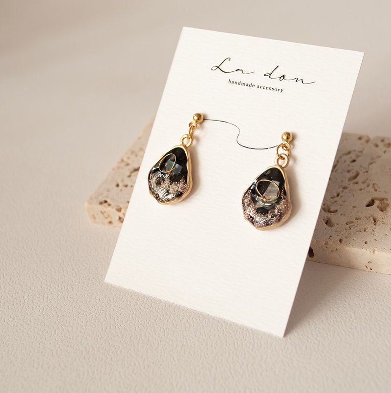 La Don-Night Stardust Fog Gold Earrings/ Clip-On - ต่างหู - ทองแดงทองเหลือง สีดำ