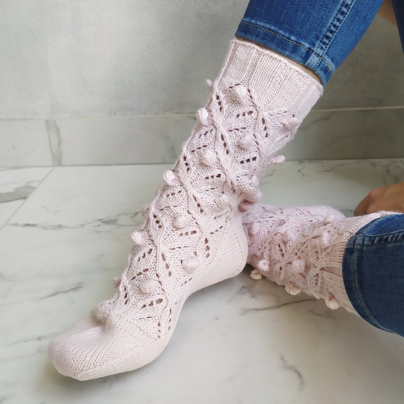 Pink womens warm handmade socks/ Warm knitted accessory - Socks - Wool Pink