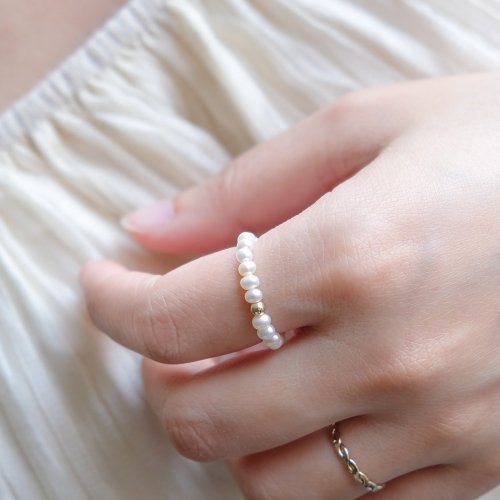 Beau Jewelry 珍珠彈性戒 女生禮物 14K 包金 彈性戒