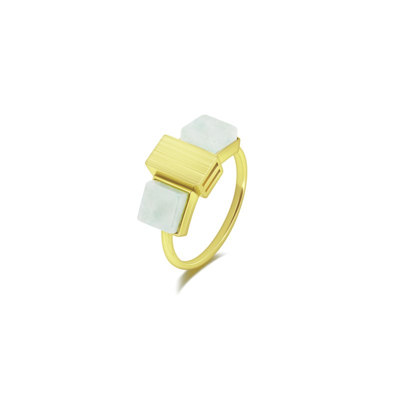 Natural Jade Double Square Ring - แหวนทั่วไป - หยก สีทอง