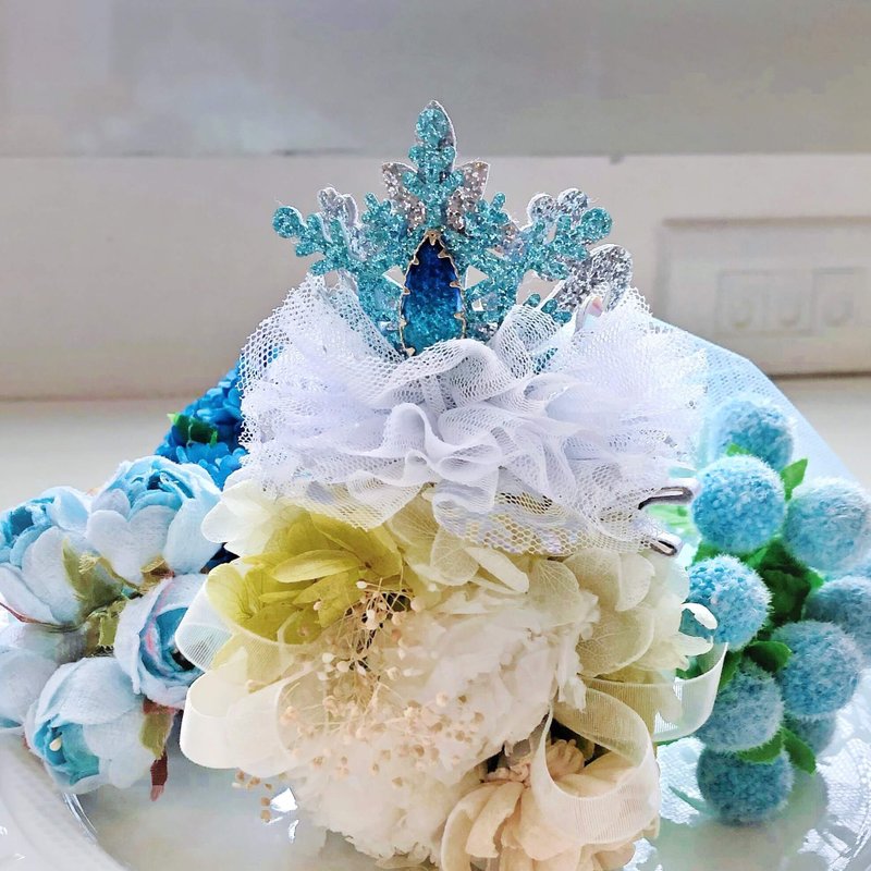 冰雪王后網紗兒童女孩皇冠髮夾髮飾 - 髮夾/髮圈 - 其他材質 藍色
