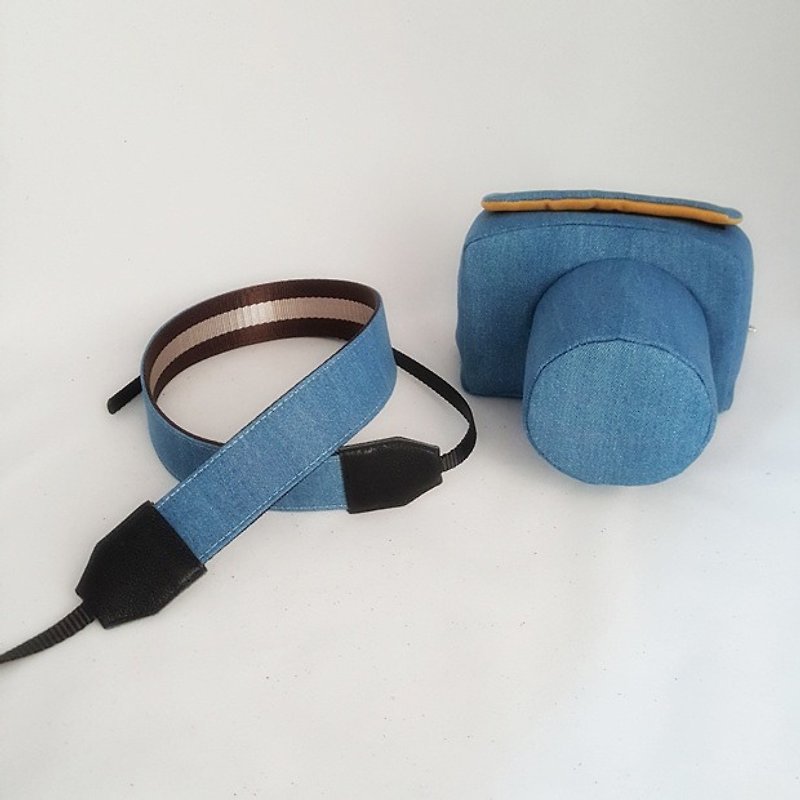 Personalized custom camera bag camera bag measuring machine customization can be embroidered name can be added with the same fabric camera strap set birthday gift blue denim photographer gift - Cameras - Cotton & Hemp 