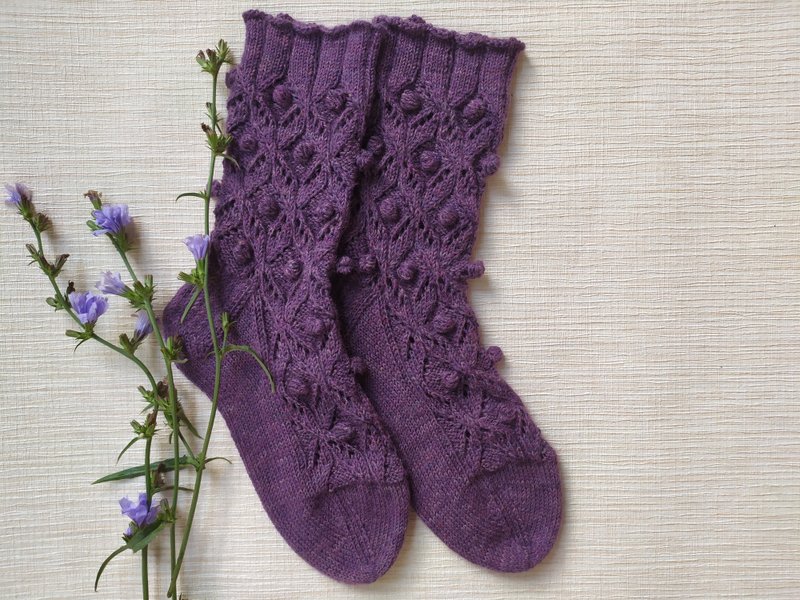 Handmade knitted womens socks/ Warm knitted accessory - Socks - Wool Purple