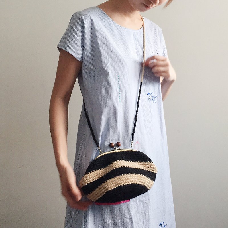 Mouth gold bags | Linen thread Crochet | hatchback - Messenger Bags & Sling Bags - Paper Khaki