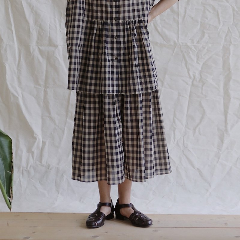 KOOW Concave and convex texture washed cotton striped skirt Japanese cake skirt - Skirts - Cotton & Hemp Khaki