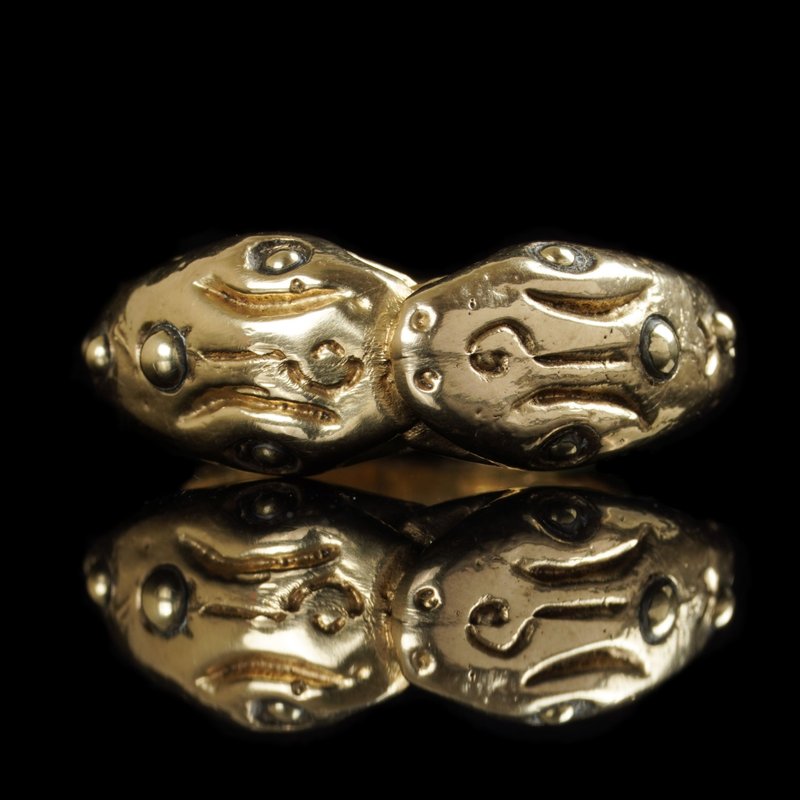 Burmese pagoda Talong mantra bead ring-double snake ring. 16 Silver gold alloy small mantra beads - แหวนทั่วไป - โลหะ 