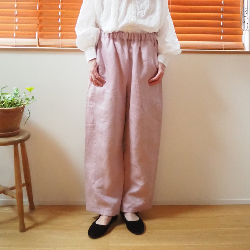 Vintage linen denim balloon pants / PINK - 女長褲 - 棉．麻 粉紅色