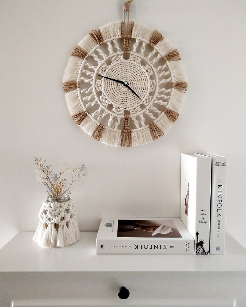 macrame Nordic woven wall clock - นาฬิกา - ผ้าฝ้าย/ผ้าลินิน 