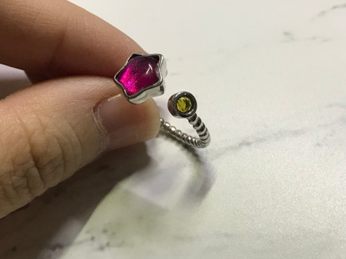 Shiba Crystal HK 天鐵隕石Meteorite星星配黃碧璽戒指 桃紅 情人節生日禮物