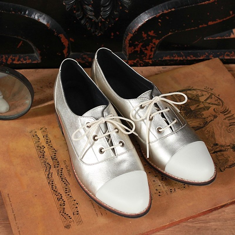 GT toe oxford shoes mixed colors - light golden beige X - Women's Oxford Shoes - Genuine Leather Gold