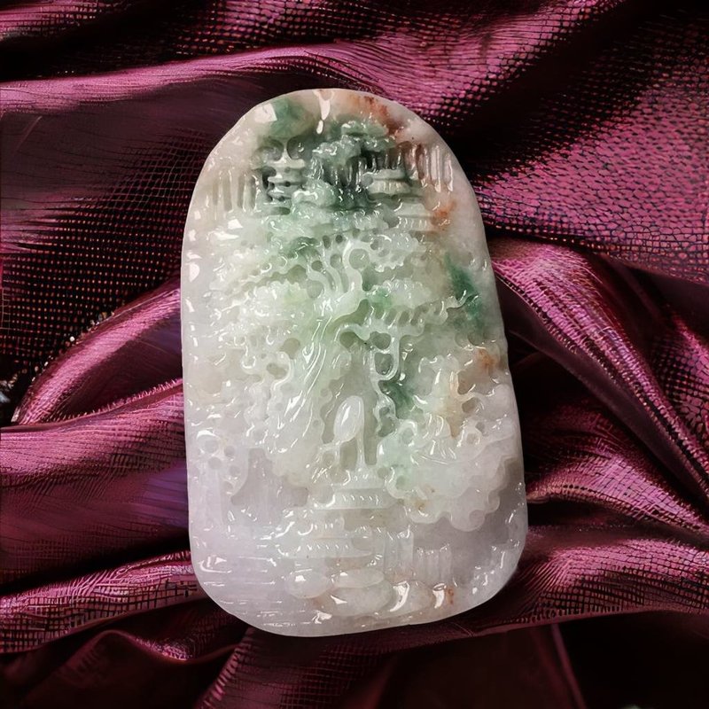 三彩翡翠山水牌 | 天然緬甸玉翡翠A貨 | 送禮 - 其他 - 玉石 多色