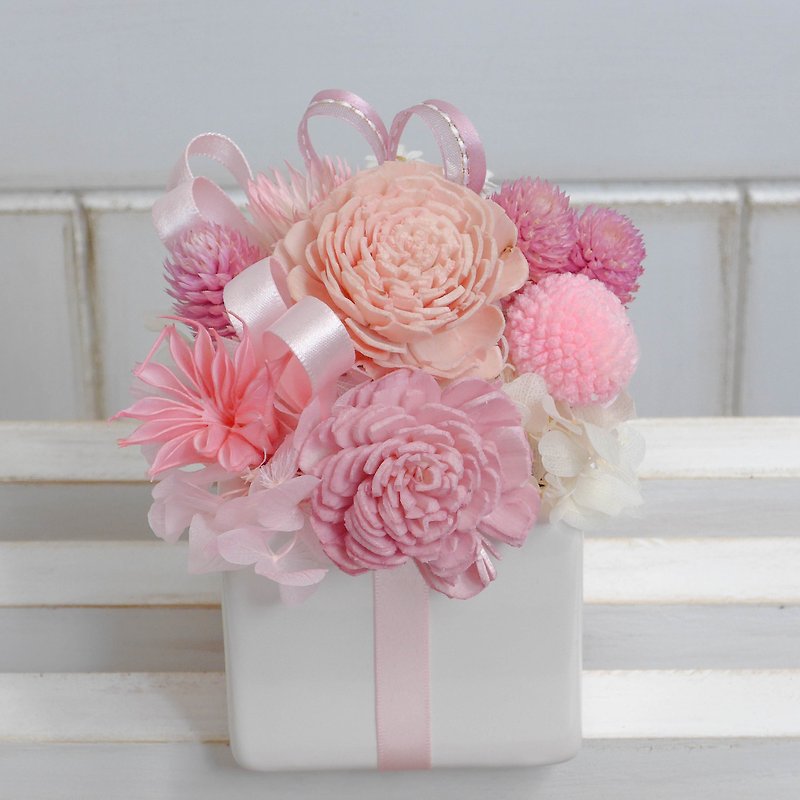Kinki handmade cute girl elegant pink limited wind dried flowers Preserved flowers small potted plants - ตกแต่งต้นไม้ - กระดาษ สึชมพู