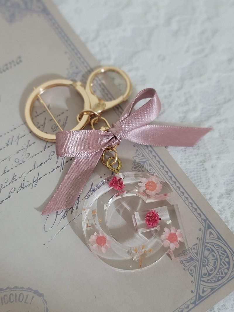 Preserved Flower Alphabet Keyring - Keychains - Resin Pink