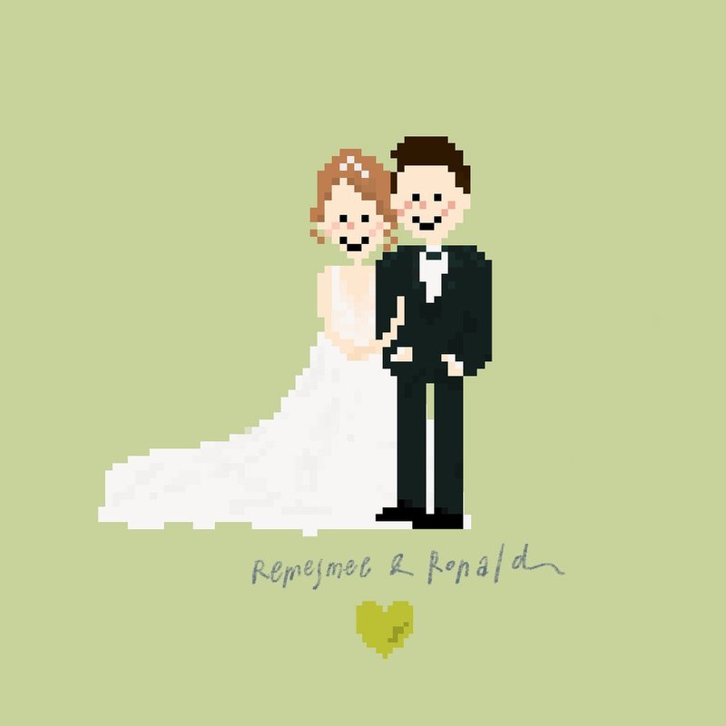 Pixel art 似顏繪 像素畫 婚禮 婚禮小物 情侶 夫妻 - 電子似顏繪/繪畫/插畫 - 其他材質 