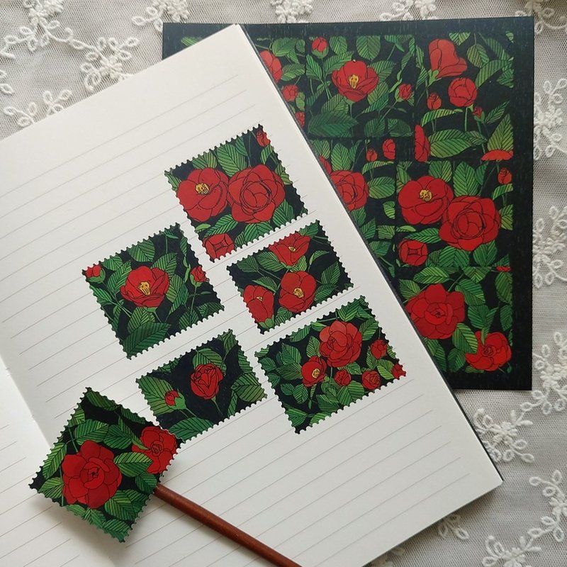 camellia Flower stamp seal sticker (dami) vintage stationery gift - 貼紙 - 紙 紅色