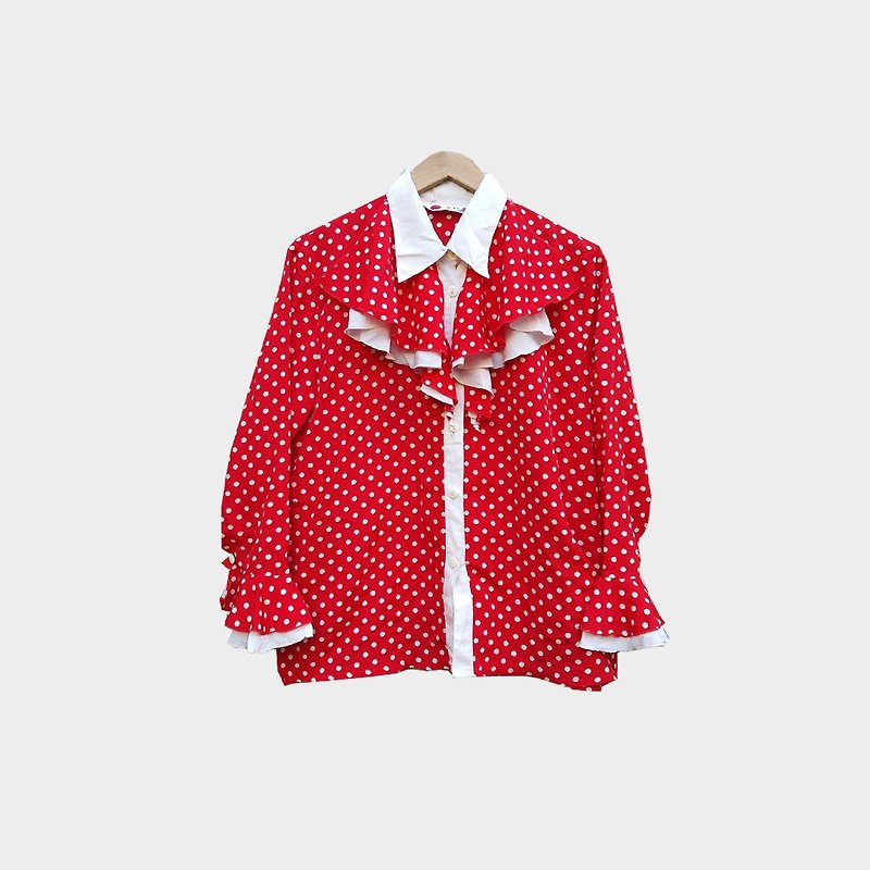 脫臼古著 / 荷葉領紅白水玉點襯衫 no.B60 vintage - 恤衫 - 聚酯纖維 紅色