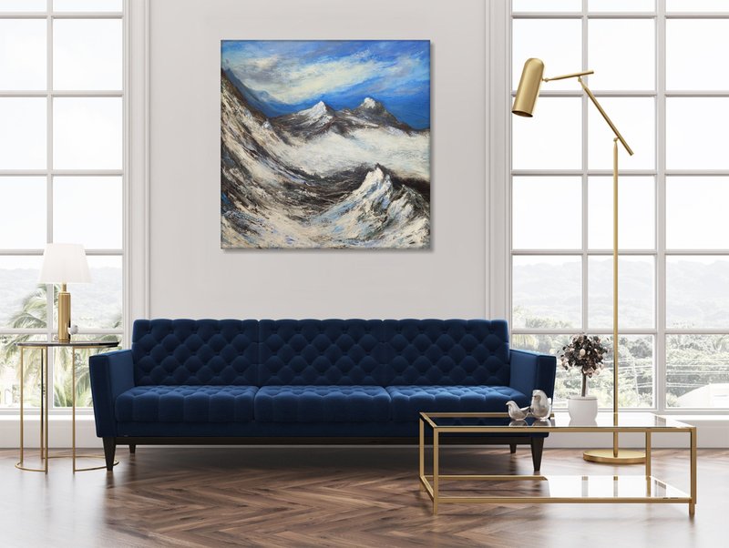 Original Snowy Mountains Paintings On Canvas Abstract Snowy Mountains Landscape - 壁貼/牆壁裝飾 - 壓克力 多色