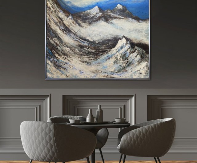 キャンバスに描かれたオリジナルの雪山の絵画 抽象的な雪山の風景