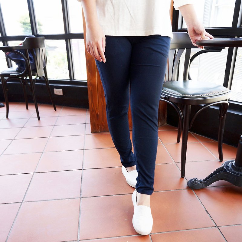 【柒伍八〇 x MIT】超彈性顯瘦棉質合身彈力褲（深藍色）（尺寸M） - 女長褲 - 棉．麻 藍色