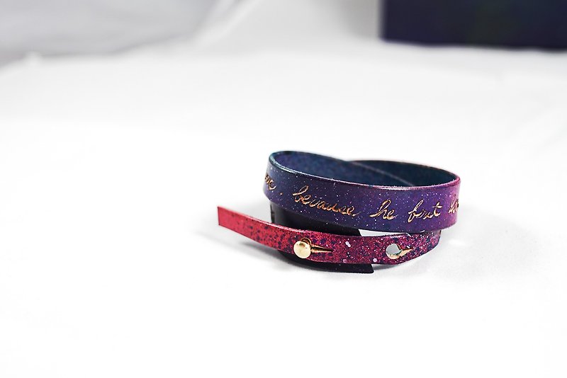 The hearts of a small universe - stars dyed leather bracelet - Bracelets - Genuine Leather Purple