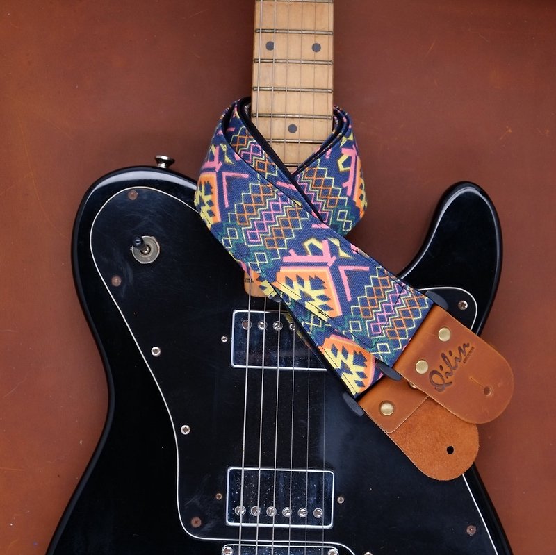 ディスコスタイルのギターストラップ - ギター・楽器 - 革 ブルー