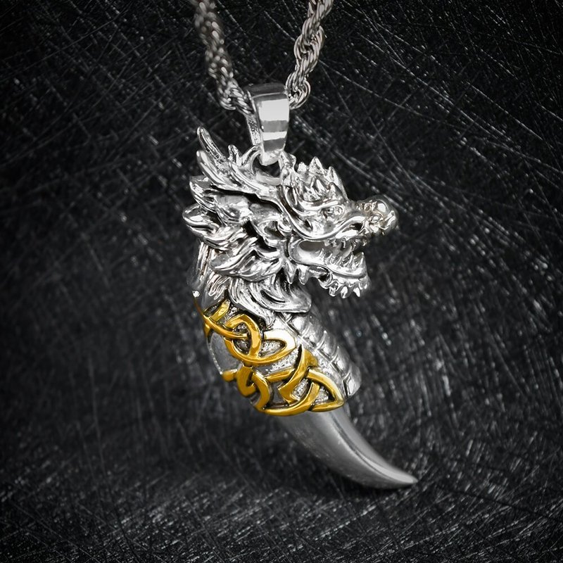 Twelve Zodiac Dragon Year Dragon Teeth Personalized Necklace Unisex Necklace Necklace Long Necklace Stainless Steel Chain - Long Necklaces - Stainless Steel Silver