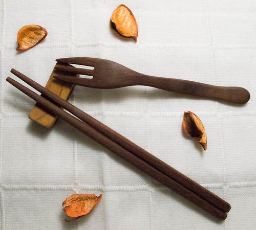 藝思工坊 外帶手工木製餐具組-含筷架