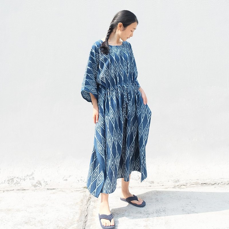 Indian hand-printed cotton indigo dress  beach  dress - One Piece Dresses - Cotton & Hemp 