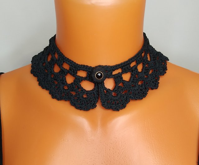 Buy The Black Two Piece Lace Crochet and Chain Choker | JaeBee
