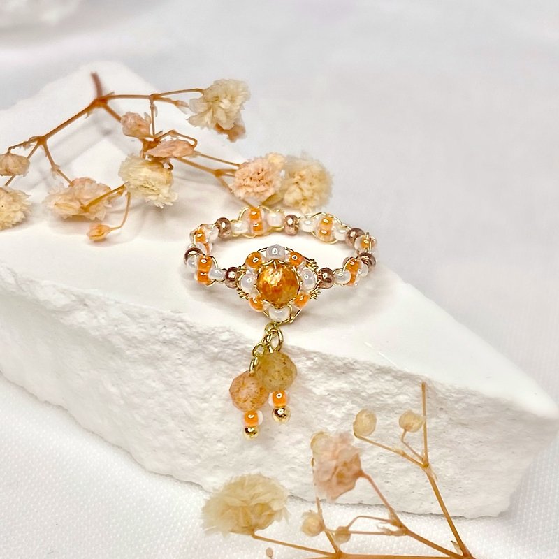 THE FLORAL- 橙色小花 | 手工編織水晶戒指 | 金太陽 | 14K - 戒指 - 水晶 橘色