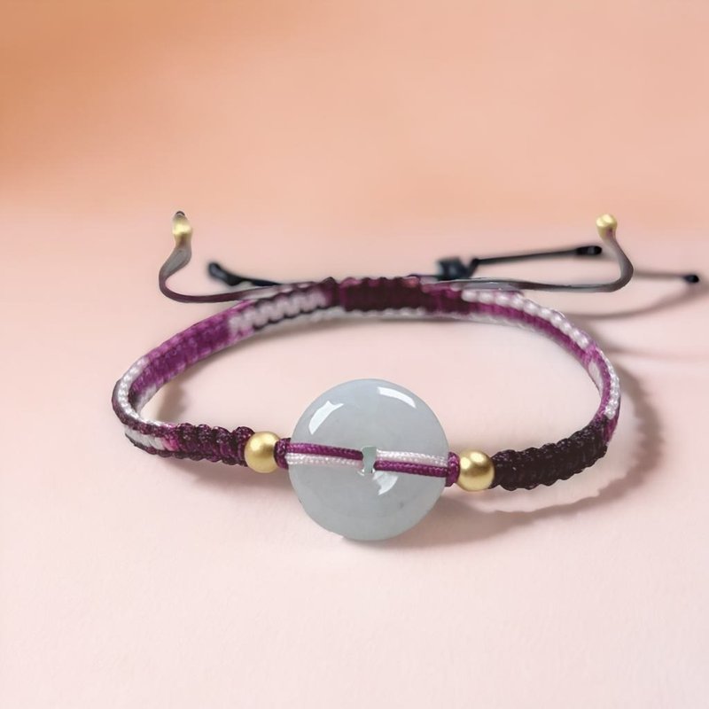 [May‧Peace] Ice jadeite peace buckle woven bracelet | Natural grade A jadeite | Gift - Bracelets - Jade White